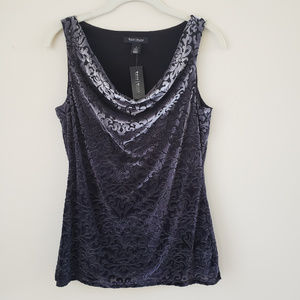 WHBM Silver and black velour top